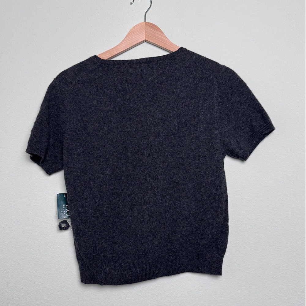 Lauren Ralph Lauren Luxe Essentials Cashmere Short Sleeve Sweater Charcoal PM - Picture 4 of 10